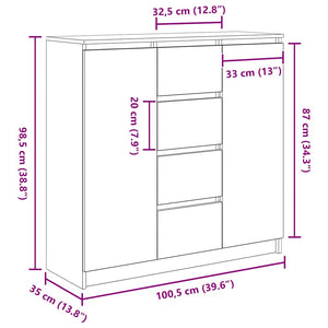 Sideboard Betongrau mit Schubladen 100,5 cm