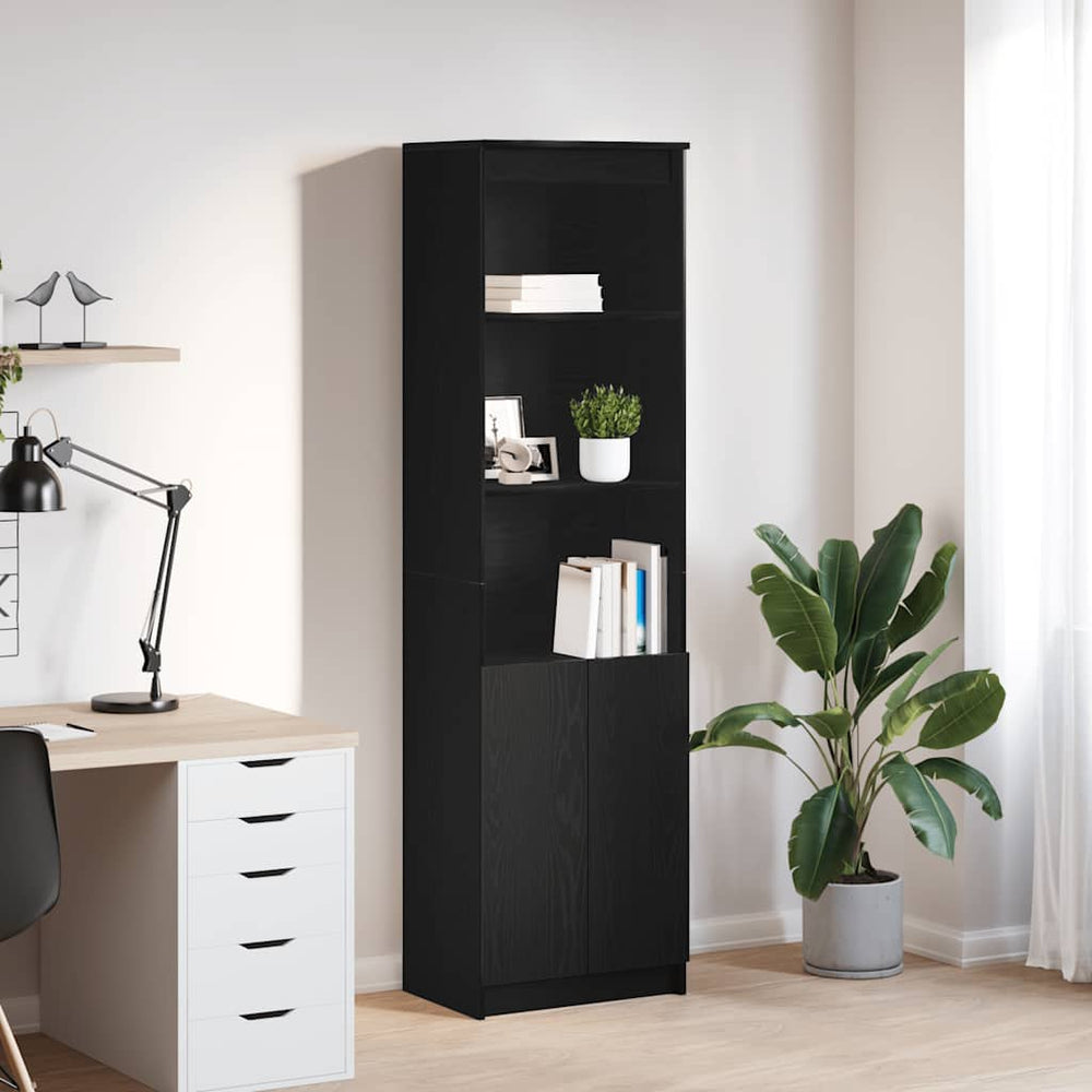 Highboard Schwarz Eichenoptik 50x35x180 cm