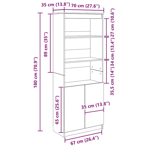 Highboard Schwarz Eichenoptik 70x35x180cm