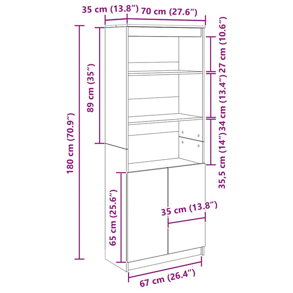 Highboard Räuchereiche 70x35x180cm