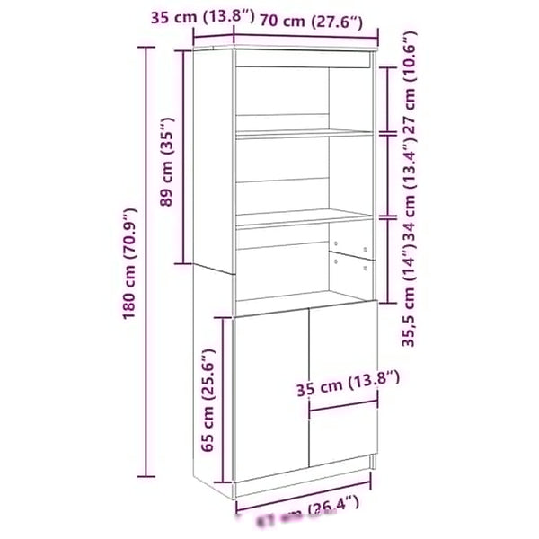 Highboard Altholz-Optik 70x35x180 cm