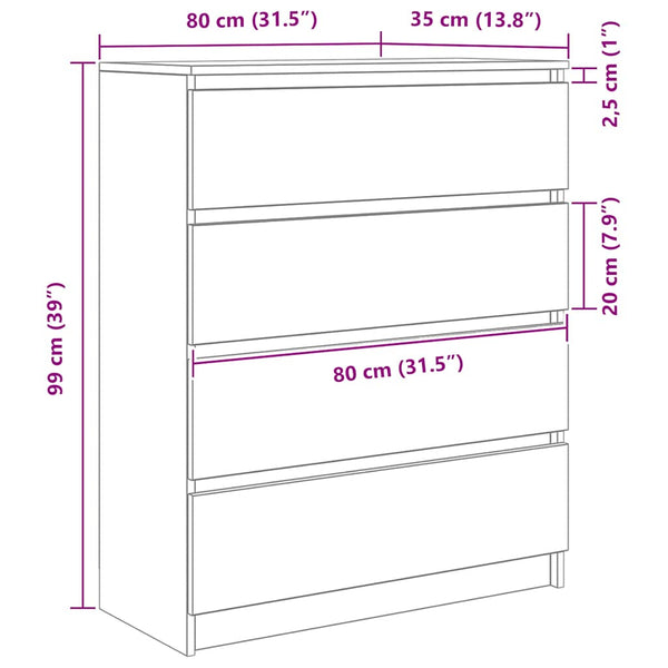 Betongraues Sideboard 80x35x99 cm