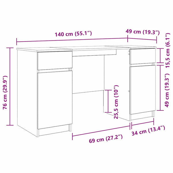 Schreibtisch Artisan Eiche 140 cm