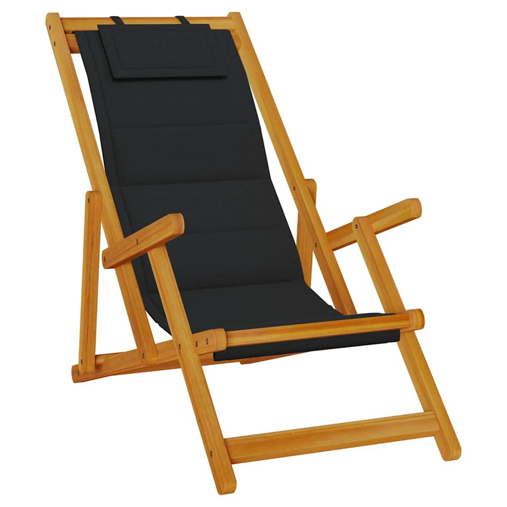 Klappbarer Strandstuhl mit Armlehnen Akazie Schwarz