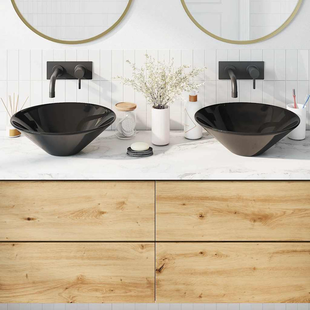 2er Set Waschbecken Schwarz Glänzend Ø42cm