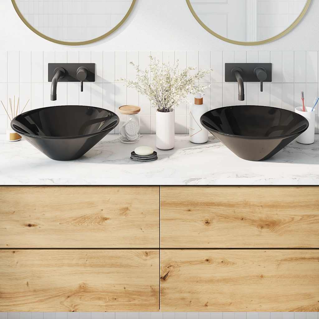 2er Set Waschbecken Schwarz Glänzend Ø42cm