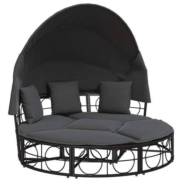 Outdoor-Loungebett mit Dach Schwarz Poly Rattan