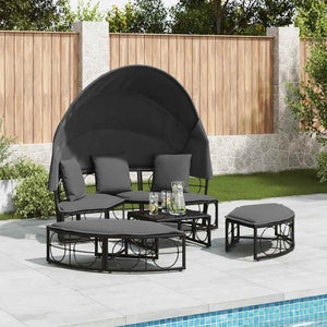 Outdoor-Loungebett mit Dach Schwarz Poly Rattan