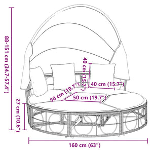 Outdoor-Loungebett mit Dach Schwarz Poly Rattan