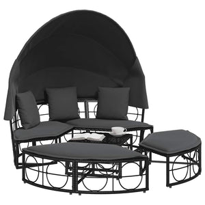 Outdoor-Loungebett mit Dach Schwarz Poly Rattan