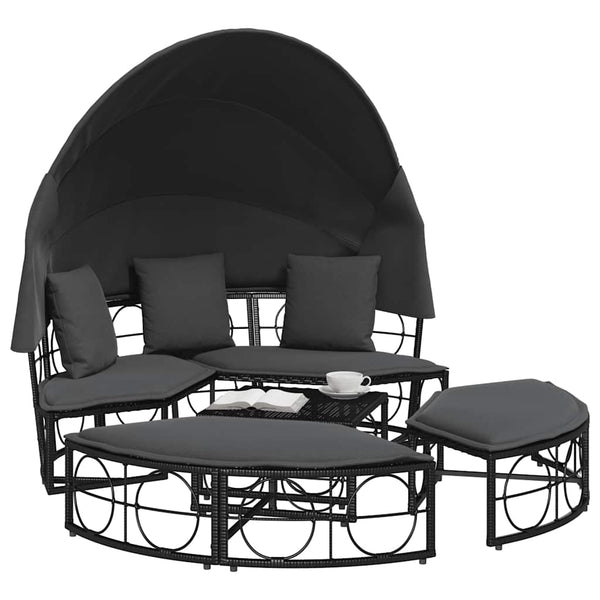 Outdoor-Loungebett mit Dach Schwarz Poly Rattan