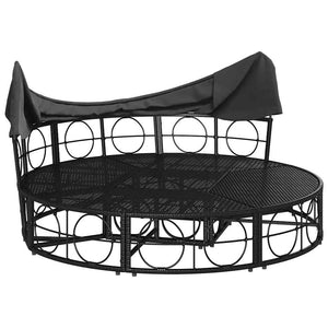 Outdoor-Loungebett mit Dach Schwarz Poly Rattan