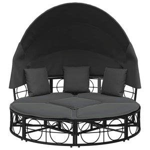 Outdoor-Loungebett mit Dach Schwarz Poly Rattan