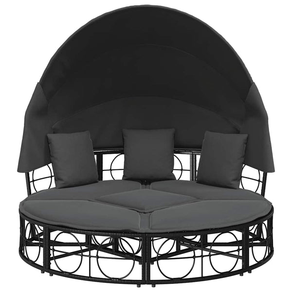 Outdoor-Loungebett mit Dach Schwarz Poly Rattan