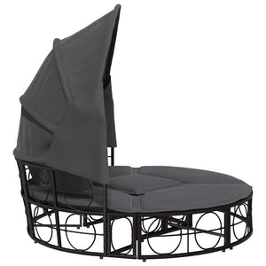 Outdoor-Loungebett mit Dach Schwarz Poly Rattan