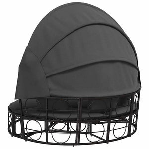 Outdoor-Loungebett mit Dach Schwarz Poly Rattan