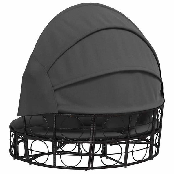 Outdoor-Loungebett mit Dach Schwarz Poly Rattan