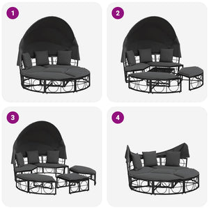 Outdoor-Loungebett mit Dach Schwarz Poly Rattan