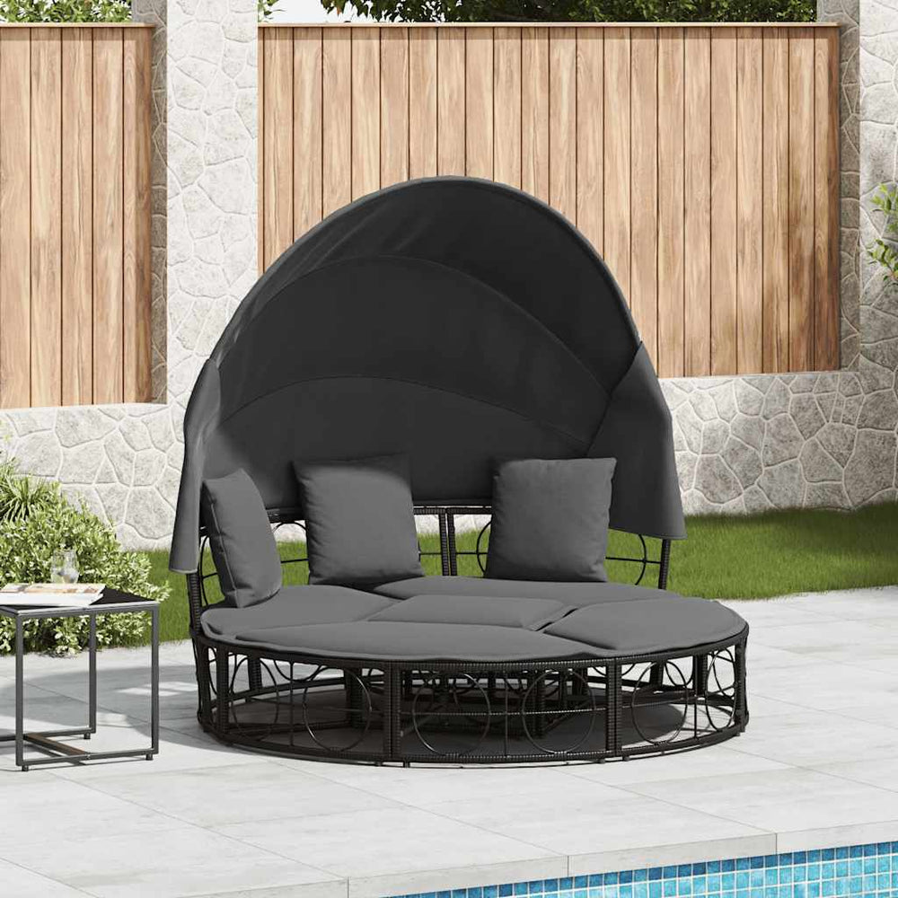 Outdoor-Loungebett mit Dach Schwarz Poly Rattan