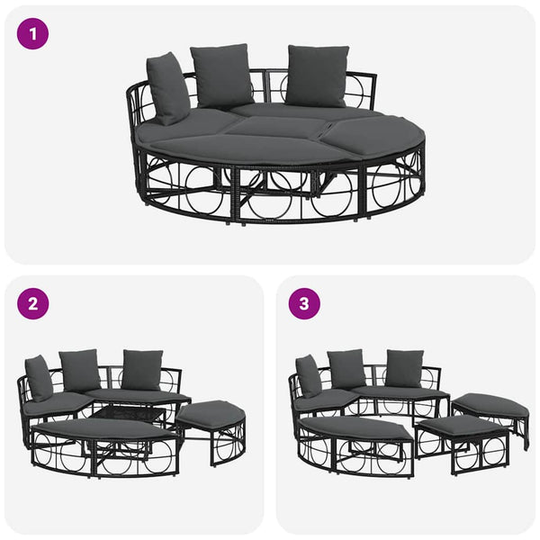 Schwarzes Outdoor-Loungebett ohne Dach