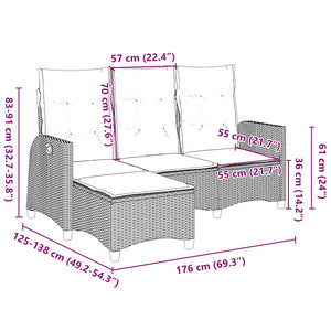Gartensofa L-Form mit Liegefunktion Braun Rattan