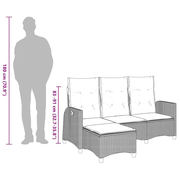Gartensofa L-Form mit Liegefunktion Braun Rattan