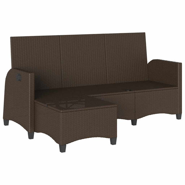 Gartensofa L-Form mit Liegefunktion Braun Rattan