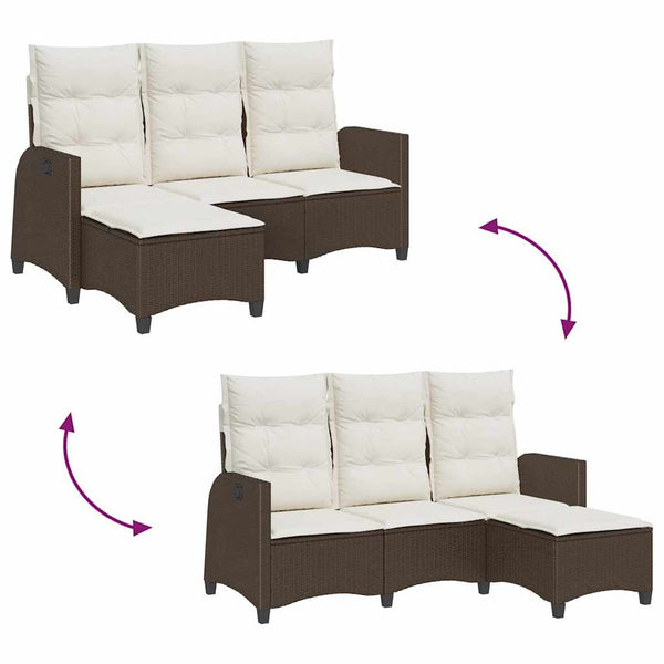 Gartensofa L-Form mit Liegefunktion Braun Rattan