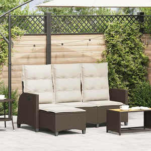 Gartensofa L-Form mit Liegefunktion Braun Rattan