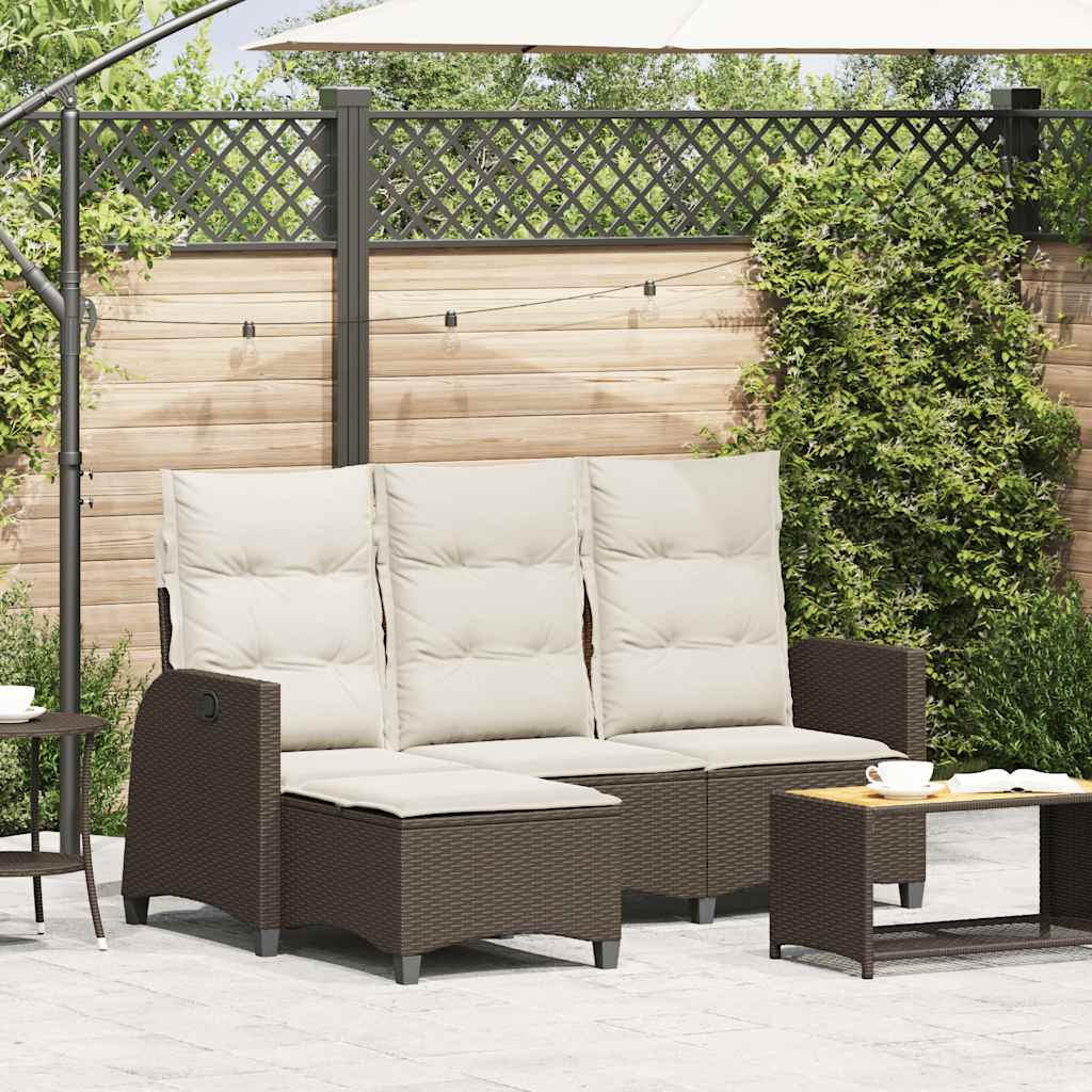 Gartensofa L-Form mit Liegefunktion Braun Rattan