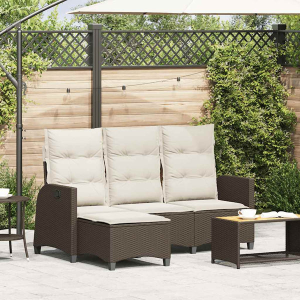 Gartensofa L-Form mit Liegefunktion Braun Rattan