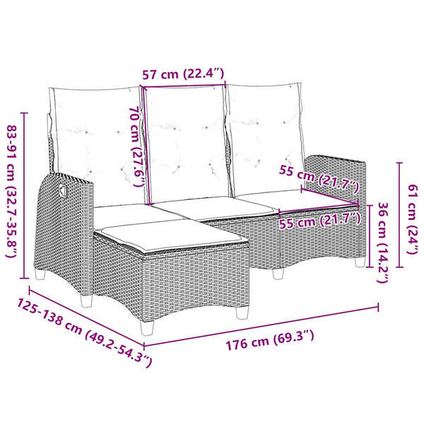 Gartensofa L-Form mit Liegefunktion Grau