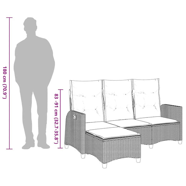 Gartensofa L-Form mit Liegefunktion Grau
