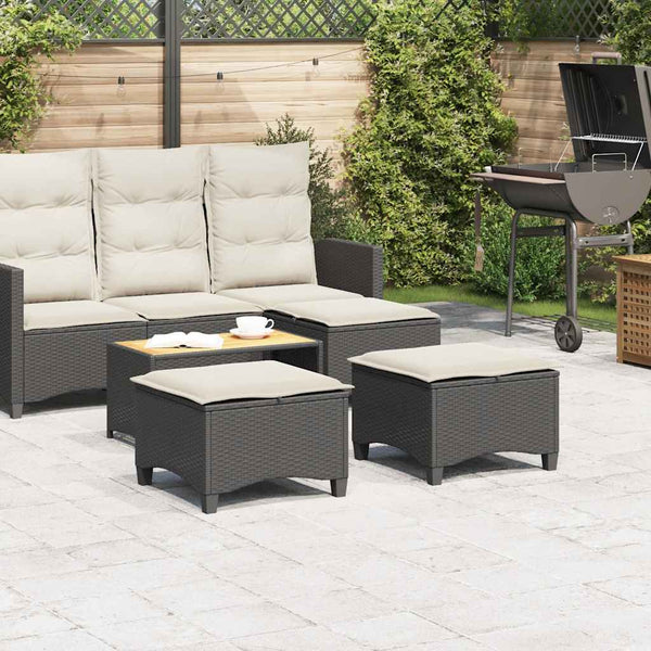 Gartenhocker mit Kissen, 2er Set Schwarz