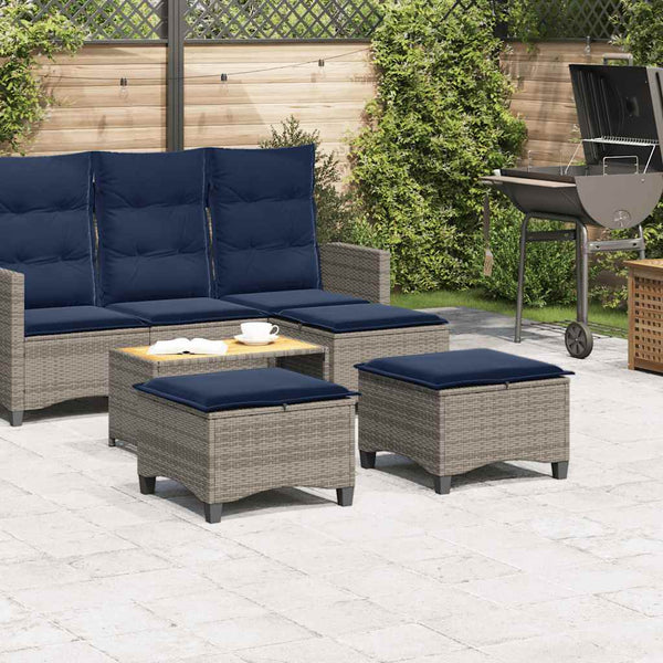 Gartenhocker mit Kissen, 2er Set Grau