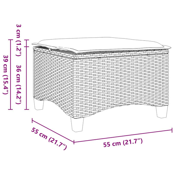Gartenhocker mit Kissen, 2er Set Grau