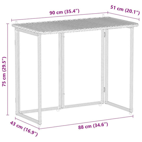 Klappbarer Gartentisch Schwarz Poly Rattan 90x51cm