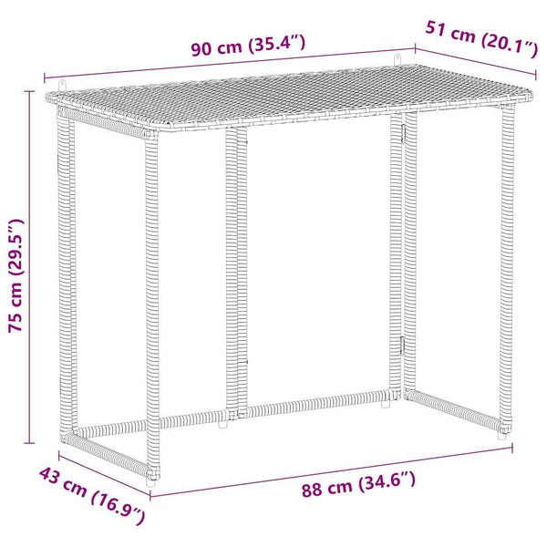 Klappbarer Gartentisch Braun Poly Rattan 90x51cm