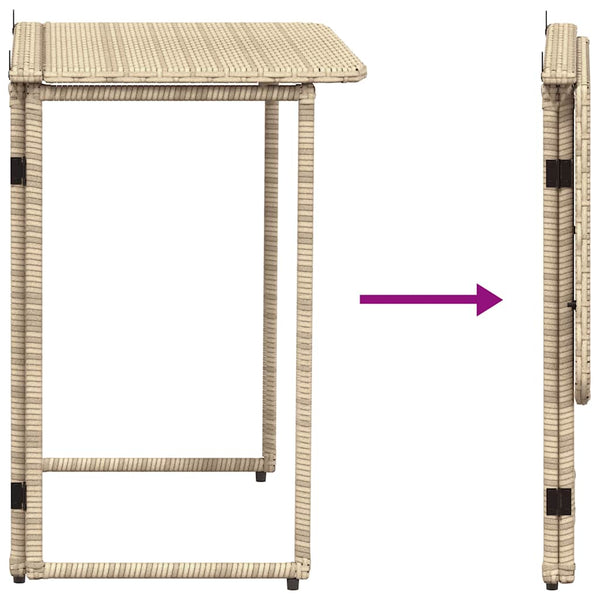 Klappbarer Gartentisch Beige Poly Rattan 90x51 cm