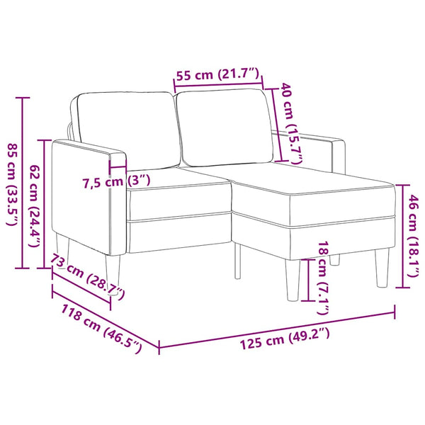 2-Sitzer Sofa mit Chaiselongue Hellgrau