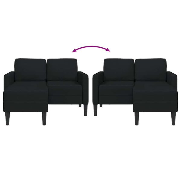 Schwarzes 2-Sitzer L-Sofa mit Chaiselongue