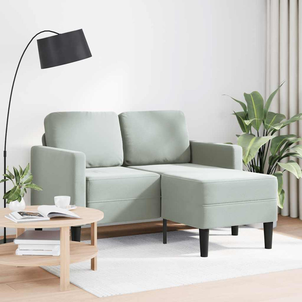 Hellgraues Samt L-Sofa mit Chaiselongue, 125cm
