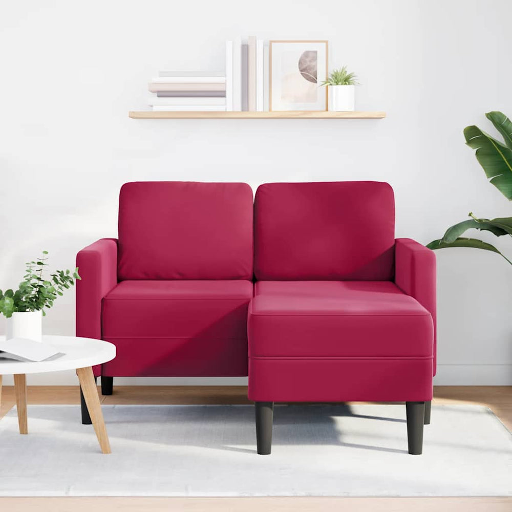 Weinrotes 2-Sitzer L-Sofa mit Chaiselongue