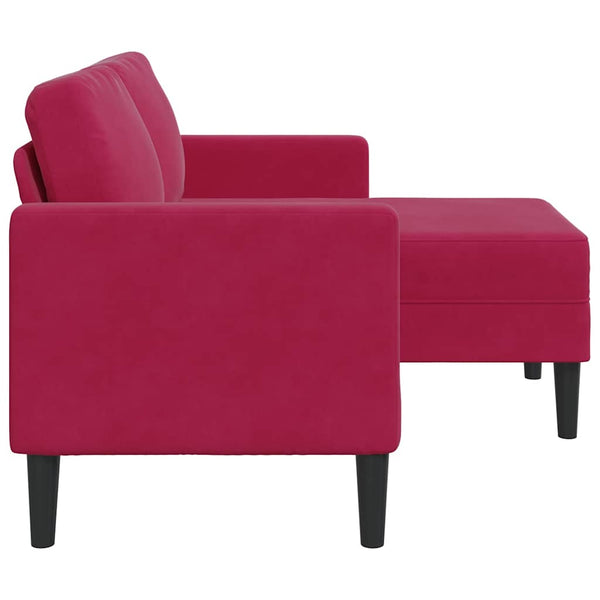 Weinrotes 2-Sitzer L-Sofa mit Chaiselongue