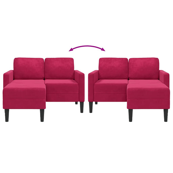 Weinrotes 2-Sitzer L-Sofa mit Chaiselongue