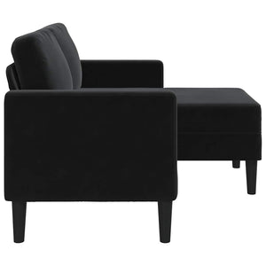 Schwarzes 2-Sitzer Samt Sofa mit Chaiselongue
