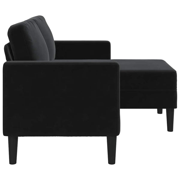 Schwarzes 2-Sitzer Samt Sofa mit Chaiselongue