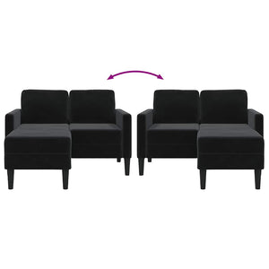 Schwarzes 2-Sitzer Samt Sofa mit Chaiselongue