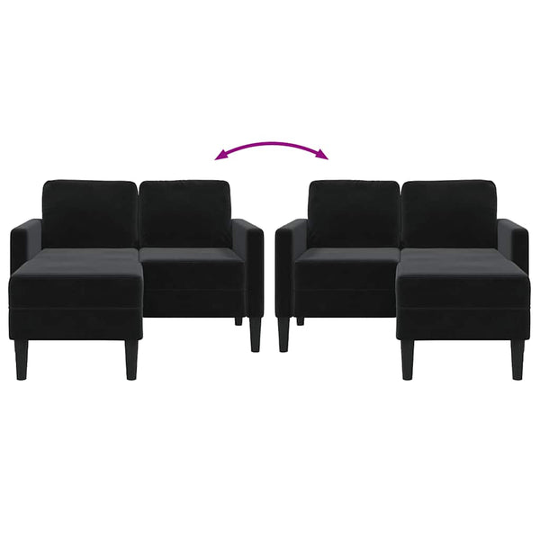 Schwarzes 2-Sitzer Samt Sofa mit Chaiselongue