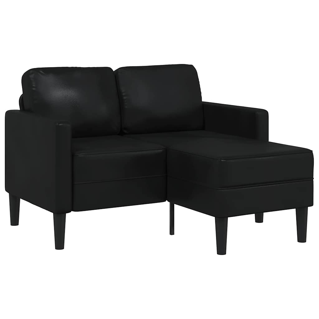 Schwarzes L-förmiges Kunstleder Sofa mit Chaiselongue